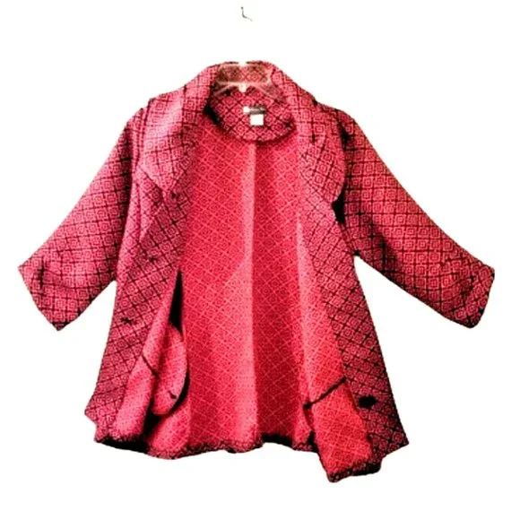 DAMEE INC Orange Black Floral Print Swing Jacket Sz XL 3/4 Sleeves Button Up - Picture 5 of 8